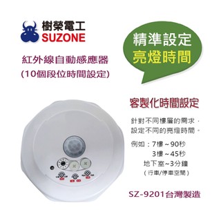 【自動感應器】樹榮電工SUZONE 兩用型 吸頂式/埋入式 紅外線自動感應器 (段位時間設定)