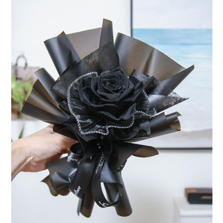 【P.FLOWERS】進口XL永生黑玫瑰花束(附開窗提袋) 永生玫瑰 黑玫瑰 情人節花束 生日花束 畢業花束