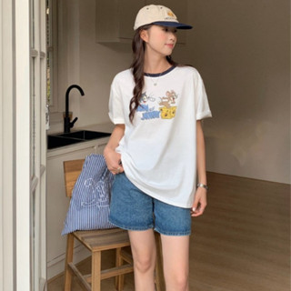 CHILL現貨 2025早春TOM撞色印花短T 女上衣 圓領 T恤 印花 短袖 棉質 韓系 素色基本款 短T 女生 預購