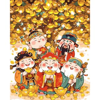 1月新款現貨【B538】 30*40CM-DIY數字油畫手工填色新年裝飾 財神發財樹 油彩畫-減壓治癒系兒童填色畫