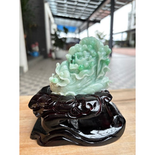 天然緬甸A貨翡翠 小綠白菜擺件