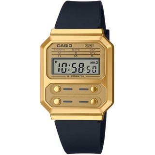 【CASIO】 卡西歐金色懷舊復古方型電子錶 樹脂錶帶 A100WEFG-9A 32.7mm 臺灣卡西歐公司貨