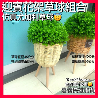 😇超商免運費😇花架草球植物組合😇尤加利模擬草球 編織籃子 編織花架 模擬草球花架組合 盆栽 迎賓花盆 迎賓花器 草球花架