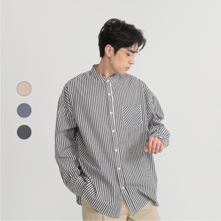 50% Fifty Percent｜中山領條紋超寬版長袖襯衫【期間限定】｜02359331004