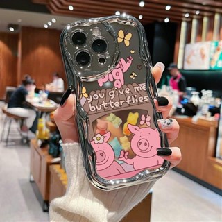 iphone 16 15 14 13 12 Pro Max XR i7 Plus卡通英文小蜜蜂粉豬電鍍鏡面奶油手機殼