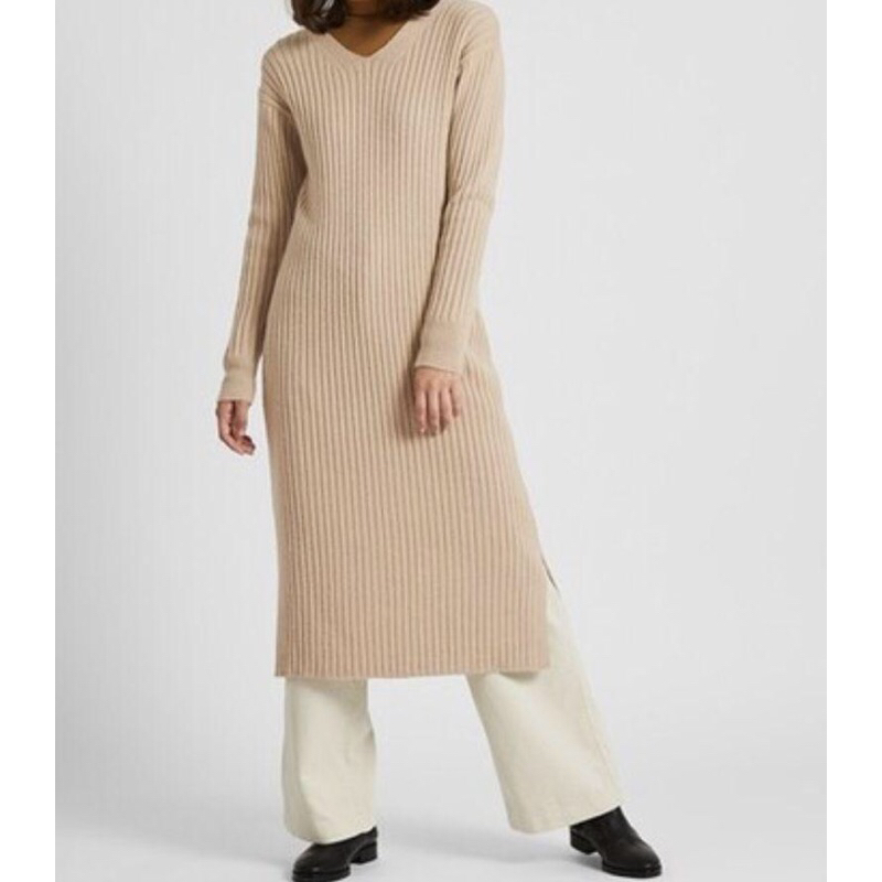(二手轉售) Uniqlo 女裝寬羅紋V領針織連衣裙 長袖洋裝 UQ Muji