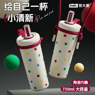 【世大家】隔日到貨 塗鴉吸吸保溫杯 交換禮物 保冷杯 女 保溫杯 不銹鋼陶瓷內膽 保冷水杯 大容量吸管杯 710ML