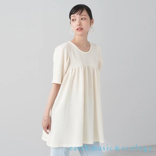 earth music&ecology 立體感緹花圖案長版圓領短袖上衣(1M32L1G0200)
