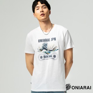 BLUE WAY 鬼洗 ONIARAI - 男款 和藝術扇型分割海浪短TEE(白)