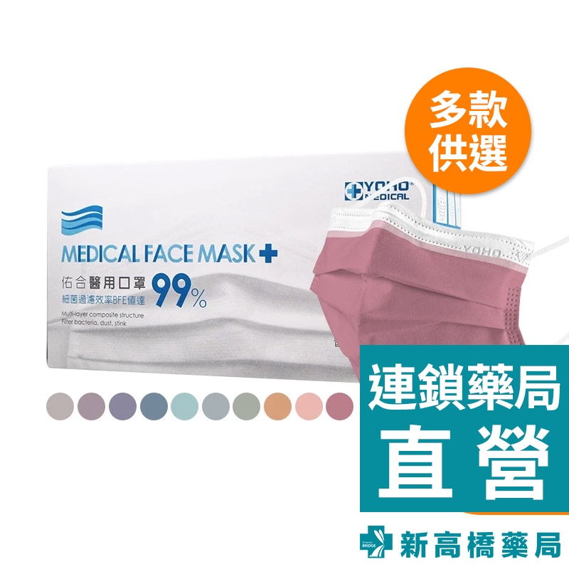 【二盒以上優惠】佑合 成人平面醫用口罩(未滅菌) 莫蘭迪色系列 50入/盒【新高橋藥局】多款供選／家庭必備 口罩 成人口