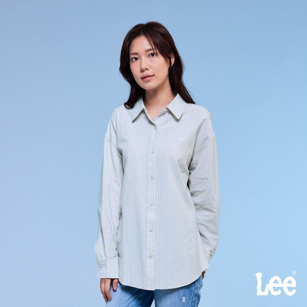 Lee 條紋休閒長袖襯衫 女 淺綠 LB407006975