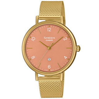 CASIO 卡西歐 SHEEN 都市時尚配色 米蘭帶淑女腕錶-橙34mm SHE-4562GM-4A
