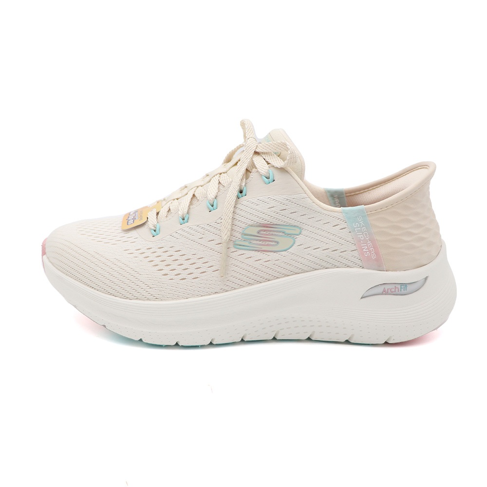 Skechers arch fit 米白 寬楦 網布 套入式 運動鞋 女款 J2723【新竹皇家150066WNTPK】