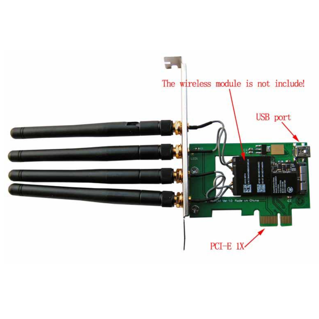 (讓您把舊的或是多的BCM94360CD轉接給PC使用)特規PCI-E專用轉卡(含天線*4_桌電可用_半高_X8_1X)