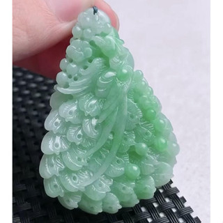 王0906天然緬甸A貨翡翠老坑冰糯種滿綠冰綠飄綠花 如意鳳凰 比翼雙飛雙面雕玉墜鳳凰於飛顏色亮種水足墜子吊墜掛件項鍊項鏈
