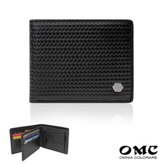 【OMC】限時特價-8卡1照編織壓紋左右翻牛皮短夾23806