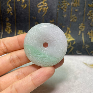 仿古平安扣 翡翠「彩玉閣」【現貨】白底青玉石 保平安 翡翠 實拍照 手工精雕 雙面雕刻 天然緬甸玉A貨 佛教 道教 保身