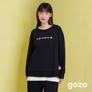 【gozo】➤這裡沒有憂鬱Ada心情大學T(黑色/深藍 F) | 女裝 圓領 休閒 大學T 薄長袖 長袖上衣