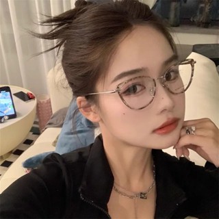 GM三角眉框眼鏡 復古大框玳瑁貓眼眼鏡架 搭配素顏遮臉金屬辣妹顯瘦雙圈眼鏡 潮復古鏡框眉框 歐美時尚顯瘦裝飾貓眼眼鏡框架