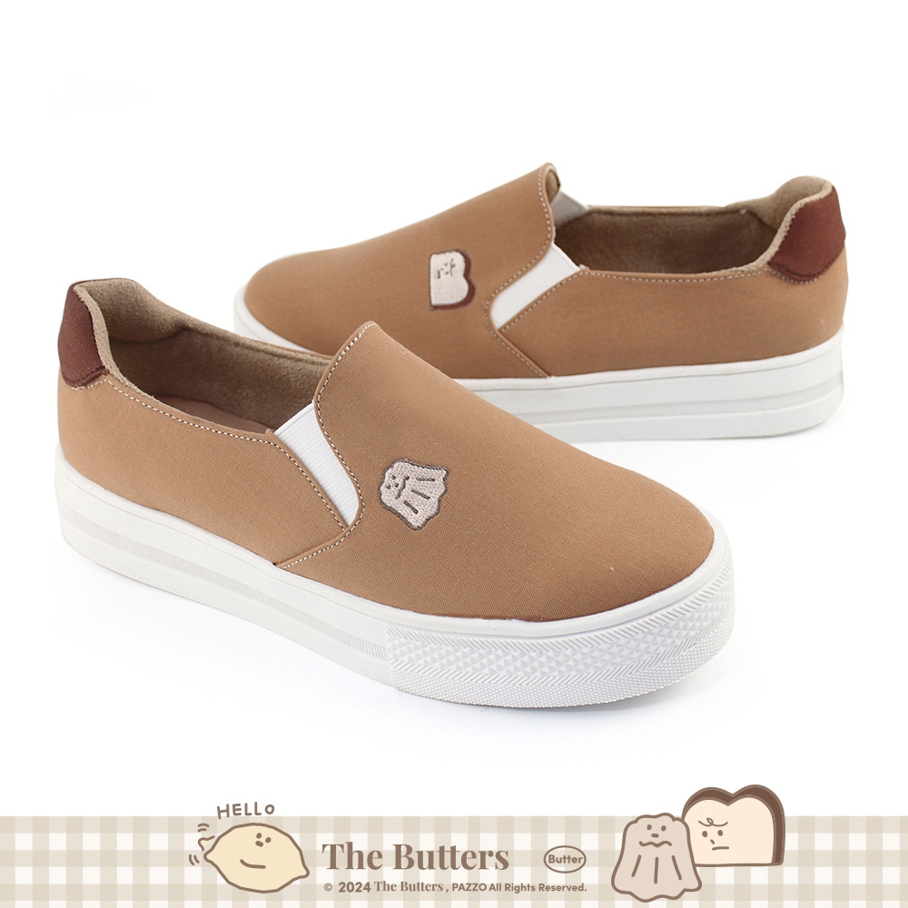 Paidal x The Butters奶油家族 可露露與吐司先生電繡跳色厚底懶人鞋不彎腰鞋-焦糖