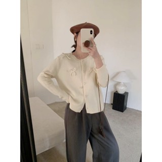 CHILL現貨 立體蝴蝶結針織外套 圓領長袖 女生薄外套 針織上衣 針織小外套 防曬外套 女生外套 罩衫 預購