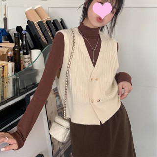 秋冬新款 臺灣現貨 V領針織 馬甲雙排扣 針織馬甲 馬甲女V領豎條紋 無袖針織背心 V領開襟上衣馬夾女