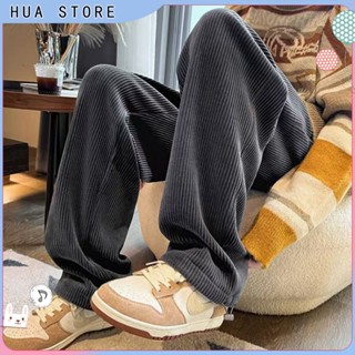 HUA STORE 燈芯絨褲子 男直筒 寬褲 黑色褲子 韓版工作 長褲 男生寬褲 休閒褲男 直筒褲 工裝褲男 休閒長褲