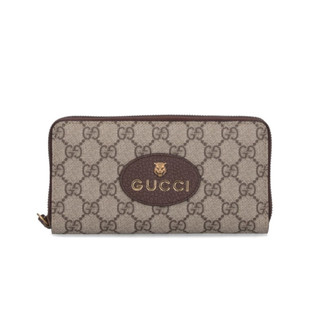【GUCCI 古馳】Neo GG Supreme 虎頭 帆布 皮革 皮夾 卡夾 長夾 米色 烏木色 黃色 473953