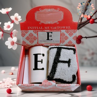 【ire愛禮選品】現貨🔥E字母茶杯加方巾禮盒組｜客製化姓名縮寫禮物｜生日禮送禮聖誕節交換禮物｜茶杯咖啡杯水杯｜手帕小毛巾