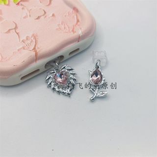 粉色愛心玫瑰花手機防塵塞 充電口堵頭吊墜 蘋果華為Type-C安卓 手機充電口掛件