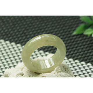 熱賣U356玉戒指❀ 14#翡翠玉A貨冰潤淡黃寬版玉戒圈指環戒子【緬甸玉翠軒】玉首飾品 男女款式