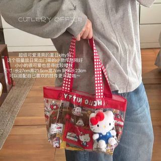 hello Kitty手提包✨ 可愛kitty透明手提袋高顏值百搭防水購物袋學生印花手提包 防水餐袋 手提袋 防水餐袋