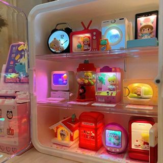 小甜豆展示盒 盲盒收納架 壓克力桌面 泡泡瑪特 LABUBU 貨櫃冰箱式 帶燈牆上 公仔收納盒 娃娃展示櫃