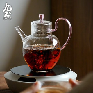 九土簡約耐熱玻璃茶壺花茶壺仿宋手執壺中式泡茶壺高硼矽玻璃可煮帶過濾單壺手工茶壺下午茶電陶爐玻璃茶壺推薦CHR0646