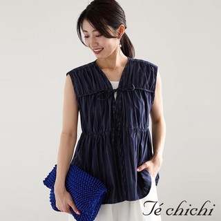 Te chichi 條紋分層抓褶綁結無袖襯衫(FC43L0A0980)