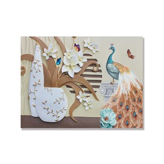 24mama掛畫 單聯式 花卉 浮雕 動物 美麗 昆蟲 蝴蝶 無框畫 80x60cm-精美花與孔雀