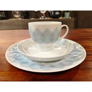 德國Rosenthal羅森泰灰藍蓮花三件式咖啡杯盤組
