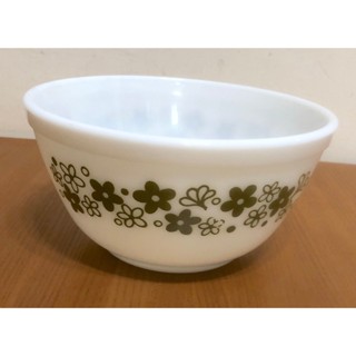 美國康寧 早期 PYREX 百麗耐熱玻璃餐具 綠色小碎花 厚重 泡麵碗 湯碗 18.3CM 絕版