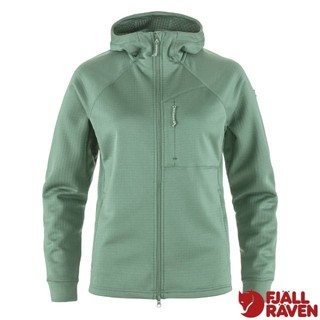 【Fjallraven 小狐狸】女 彈性保暖連帽刷毛外套 Abisko Grid 針織外套/綠繡 14600184