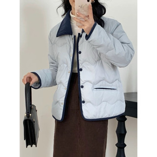現貨藍2XL🍊［大尺碼］𝐔𝐌𝐄𝐎𝐖 𝐒𝐓𝐔𝐃𝐈𝐎冬季熱戀 翻領撞色澎澎麵包外套（4colors）秋冬保暖 鋪棉外套
