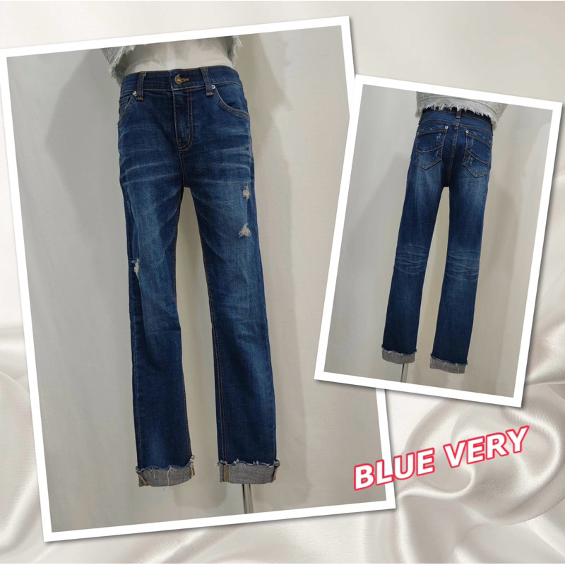 ☀️二手衣倉☀️正韓 BLUE VERY反折牛仔褲S號 ADJ0017