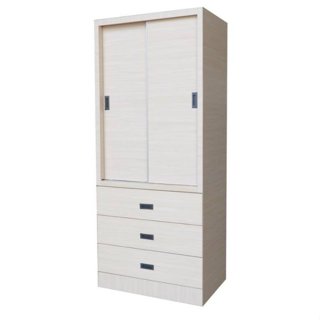 【萊夫家居】TS-37E-3T：雪松色2.7尺三抽衣櫃【臺中傢俱】推門衣櫥 拉門衣櫃 單人衣櫃 套房 防蛀木心板 臺灣