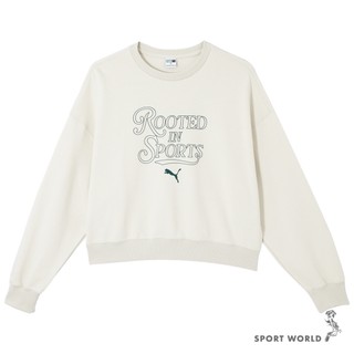 Puma 短版長袖上衣 女裝 吳卓源代言款 純棉 米白【運動世界】63095280