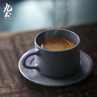 九土日式手工拉胚螺旋咖啡杯碟陶瓷咖啡杯碟套裝粗陶意式濃縮咖啡杯子客製送禮簡約咖啡機用咖啡杯盤組螺旋咖啡杯碟CFR0067