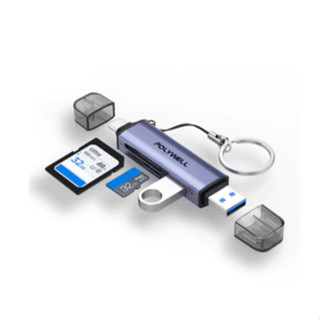 POLYWELL USB3.1 SD/microSD三合一讀卡機 USB擴充 Type-C+A雙介面