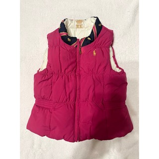 二手(女童)中國製 Polo Ralph Lauren桃紅色繡馬兩面穿羽絨背心外套-24M