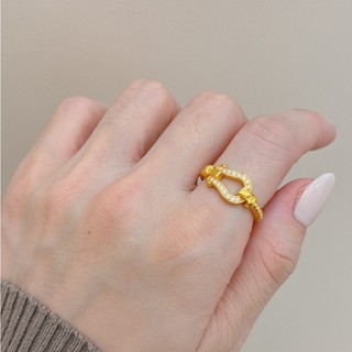 傑壹珠寶 9999黃金戒指 馬蹄戒指 鑲嵌【固定圍10.5和12號】6D工藝