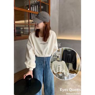[Eyes Queen]現貨 圓領短版上衣 寬鬆顯瘦衛衣 字母大學T 短版大學T