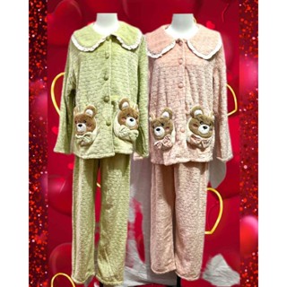 🌷蕾妮塔塔🌷 全系列精品/ ( 37268) 立體絨毛熊(長毛珊瑚絨)家居長袖成套睡衣( F 、加大）