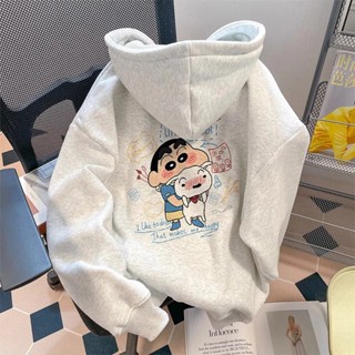 可愛蠟筆小新帽t 連帽衛衣 長袖上衣 日系帽t 灰色帽t 可愛帽t oversize 寬鬆帽t 冬天帽t 帽t女